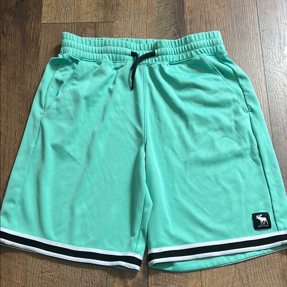 Abercrombie Kids Green Athletic Shorts with Striped Trim